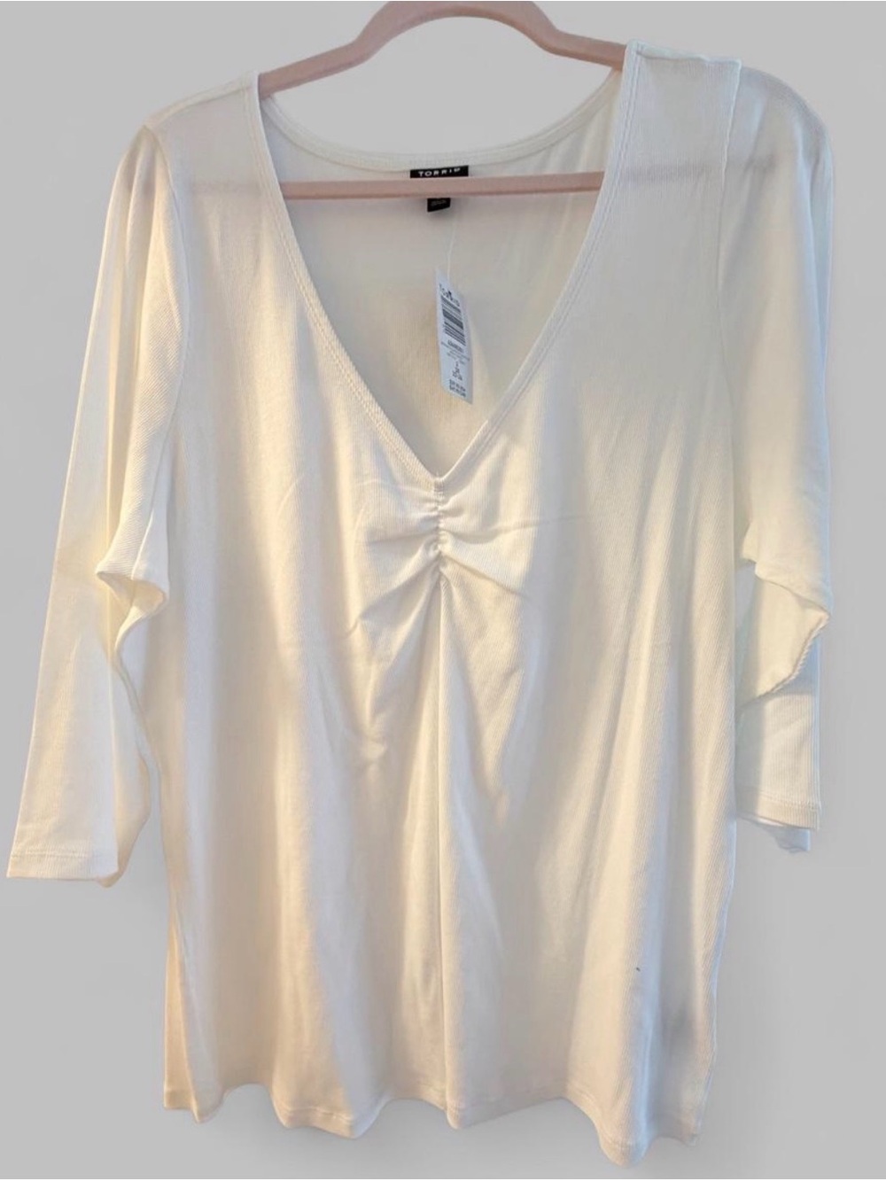 torrid Cream V-Neck Ruched Front Long Sleeve Top